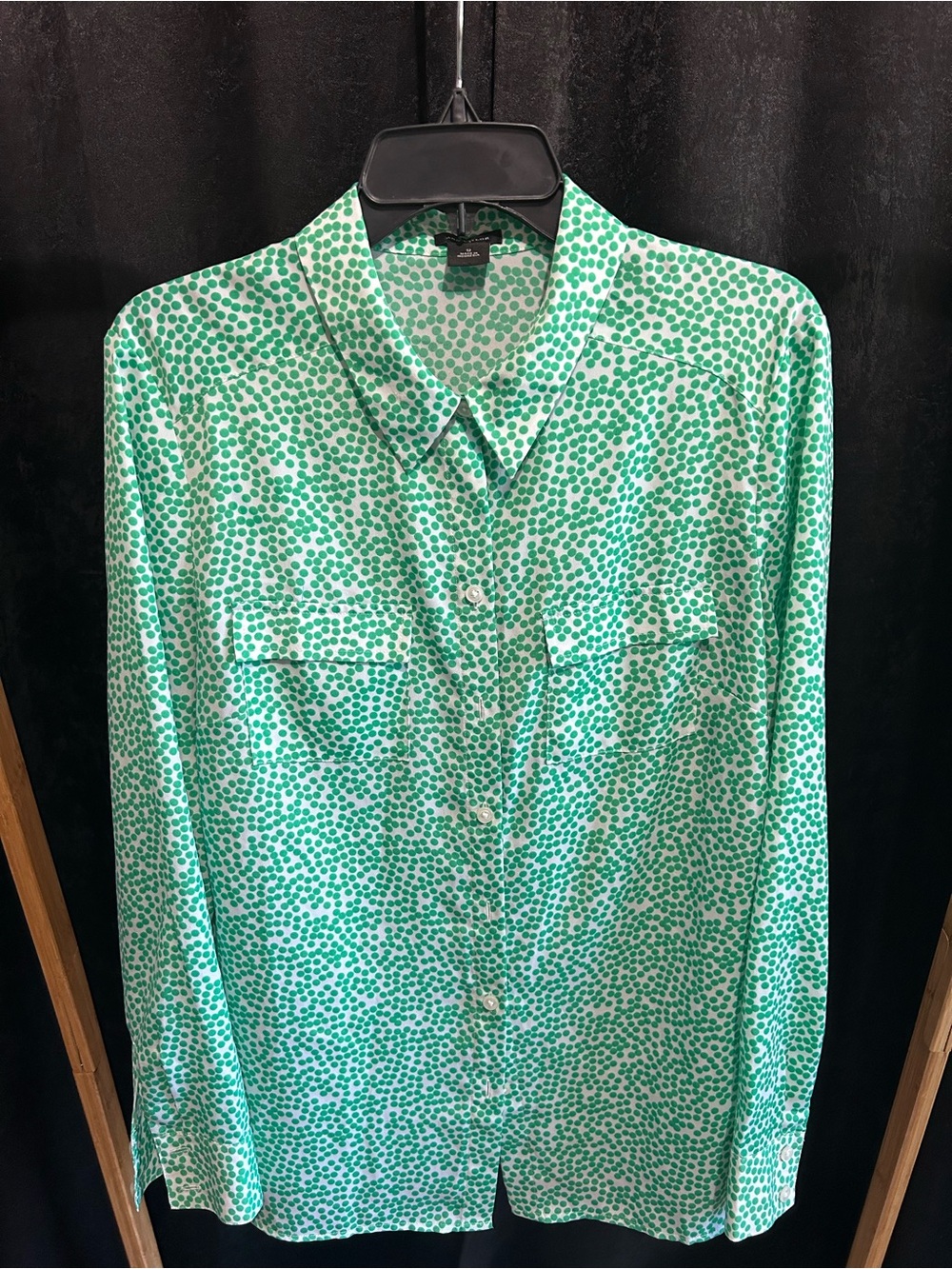 Ann Taylor Green Dot-Print Button-Down Shirt